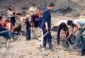 Toute l'�quipe de fouille se rassemble pour assister au d�gagement d'un tronc de Sphenophyta